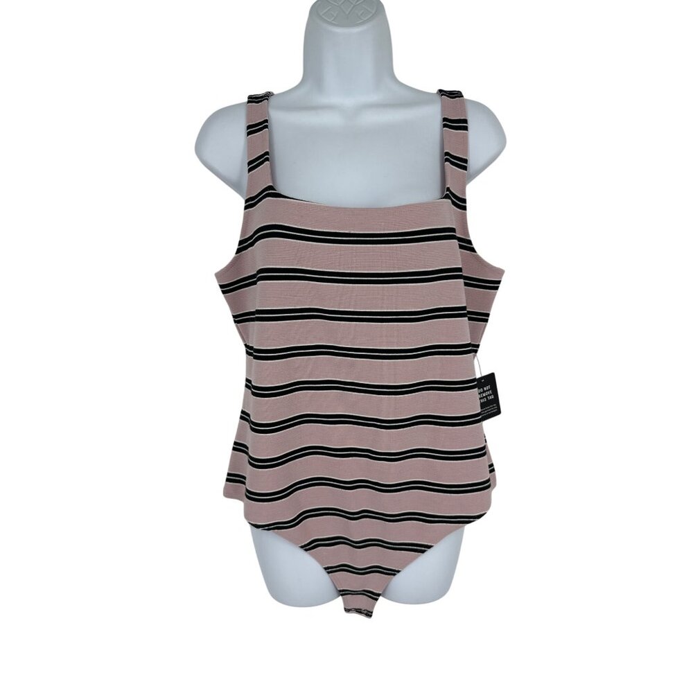 Express Striped Pink & Black Bodysuit Tank Top Size L